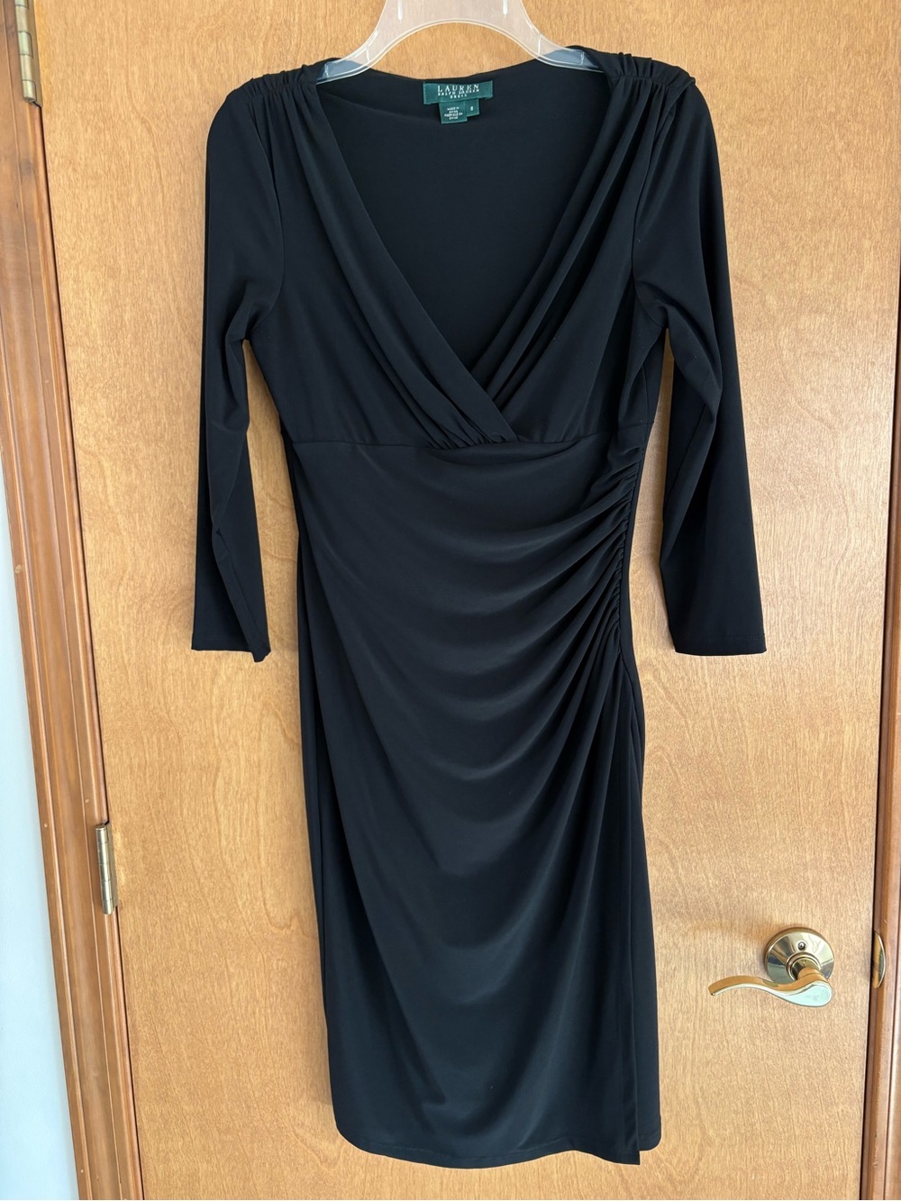 Lauren Ralph Lauren Black Draped V-Neck Midi Dress Size 8